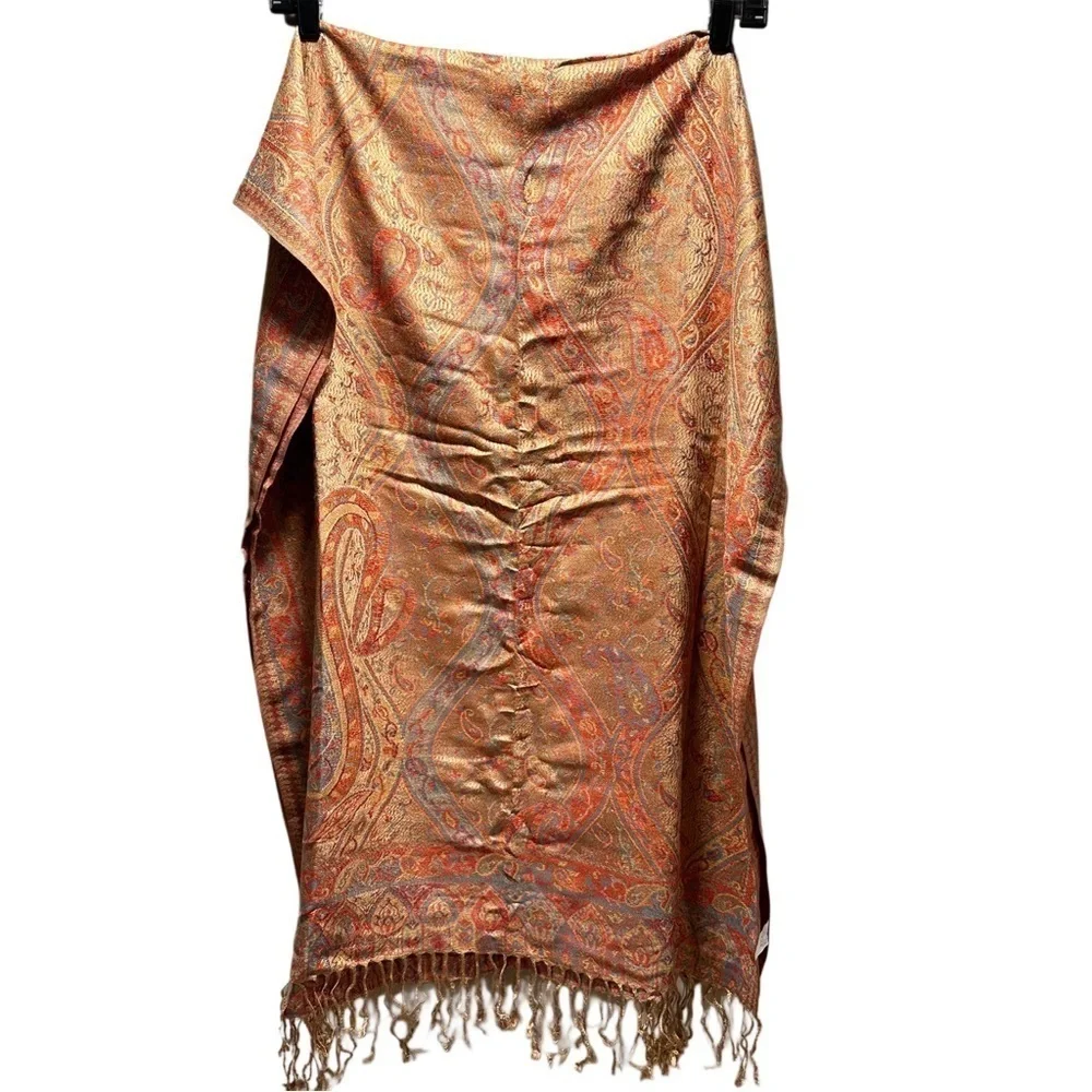 Elegant Shawl in Golden Paisley- Versatile Wrap, Stole, Scarf, Veil Soft Rayon